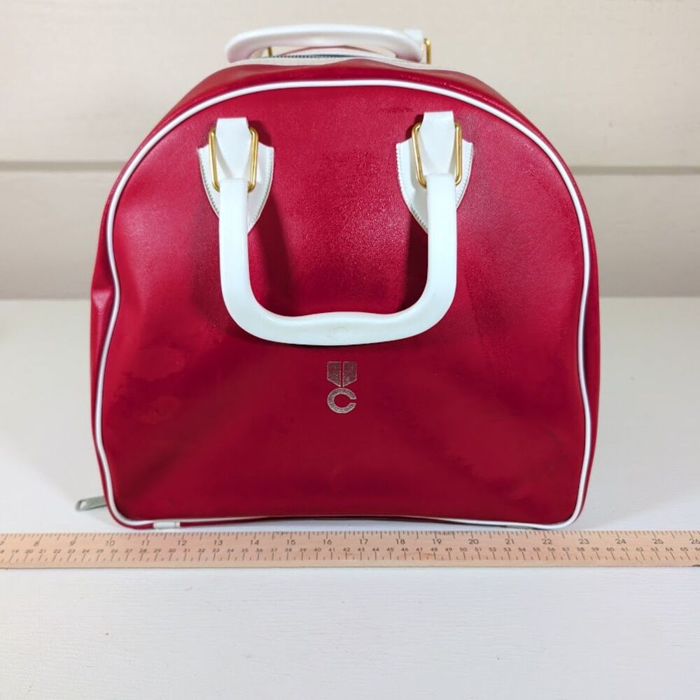 Vintage1960s AMF Red Vinyl Bowling BagSwift Metal ZipperWireRack Shoe Pocket MCM